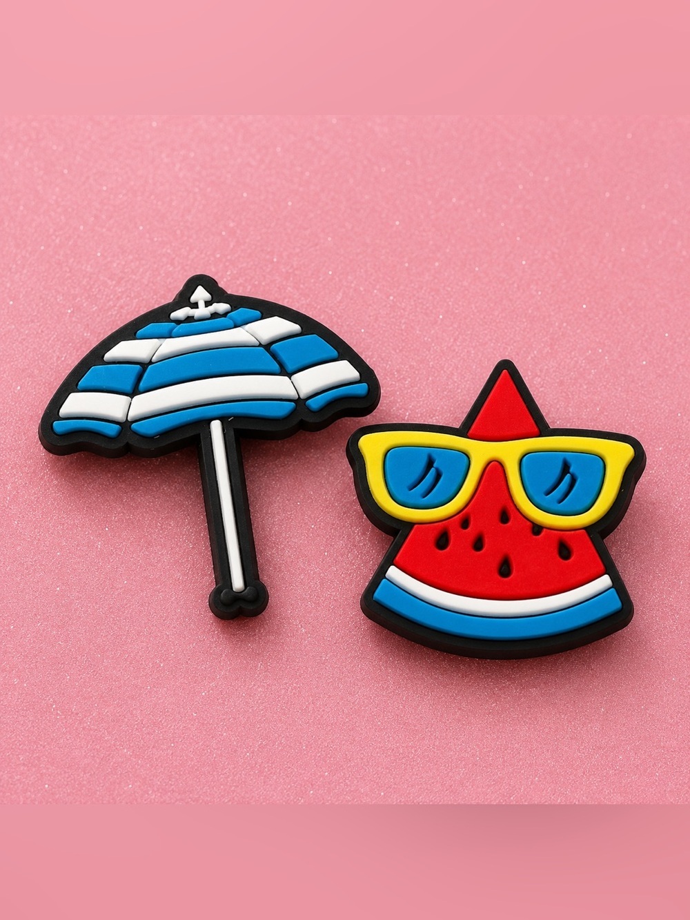 CROCS Blue & White Beach Umbrella and Red Watermelon Sunglasses Jibbitz Charms